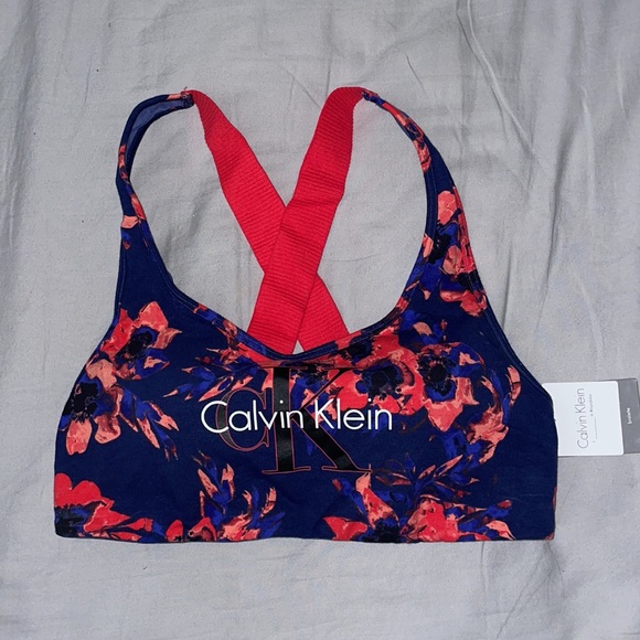 Calvin Klein Floral Retro Logo Racerback Bralette - Picture 1 of 7